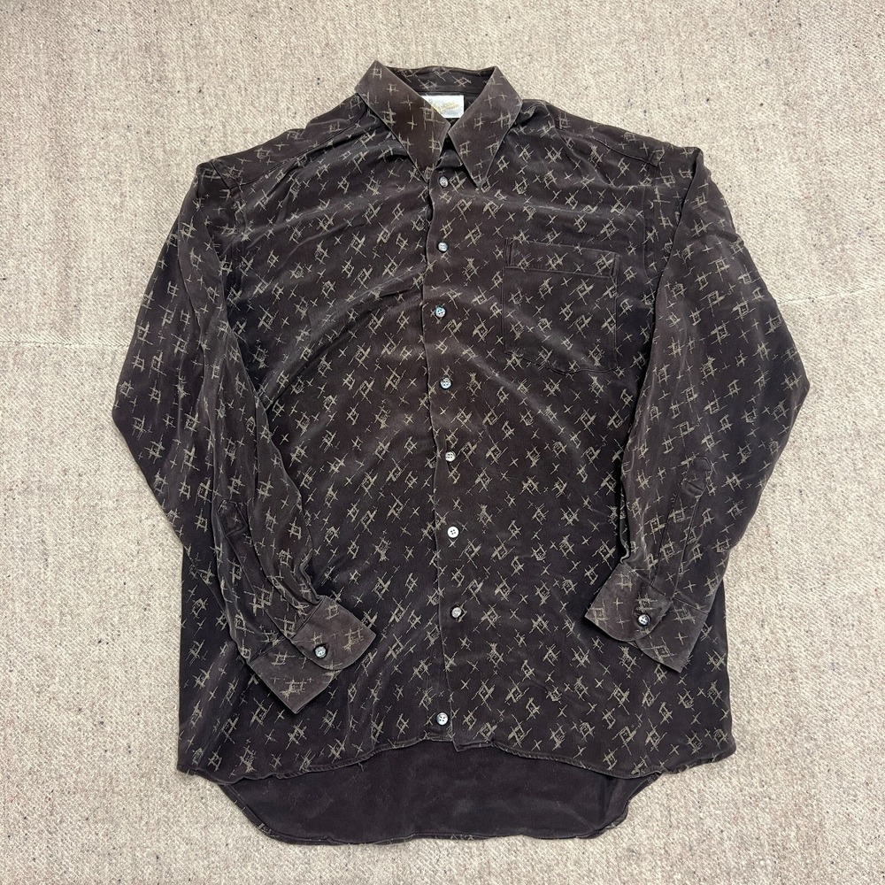 Vintage Sun Shine Shirt House Button Up Mens Large Brown 1970s Fleck